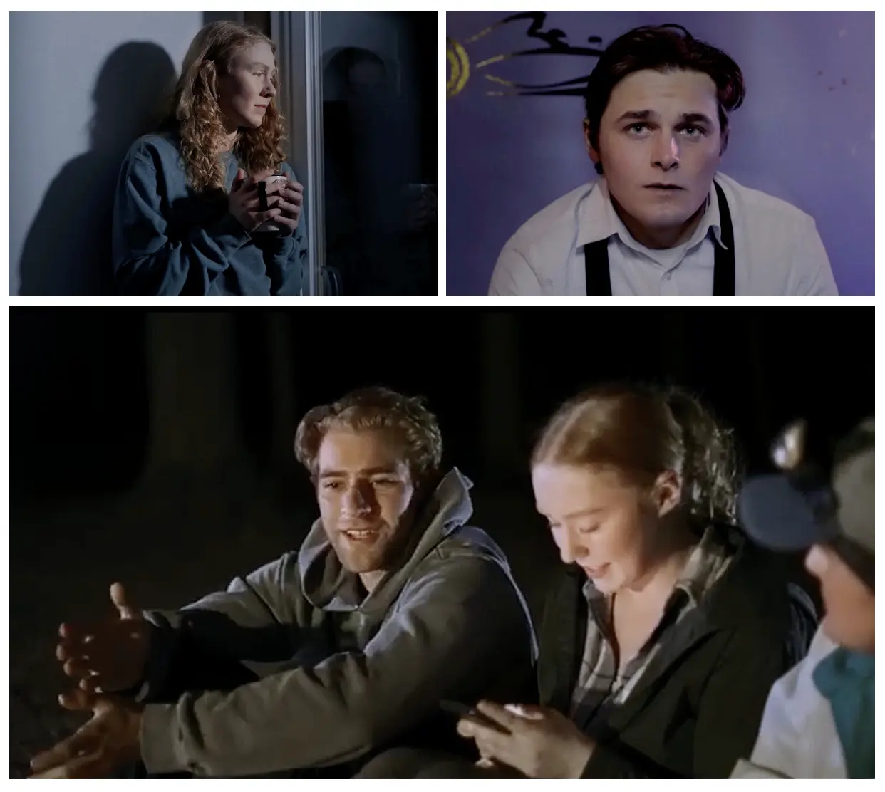 Jamie Lien (top left) as Ellie, Alek Kristopher (top right) as Ty, and Chris Heeder as Cal withi Lien (bottom) in When We Get There.