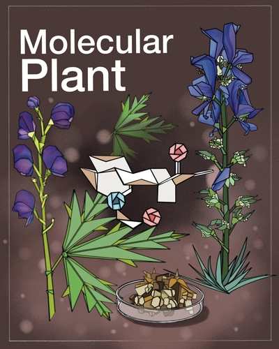 Graphic image of different flowering plants with the words "Molecular Plant" in white above the plants.