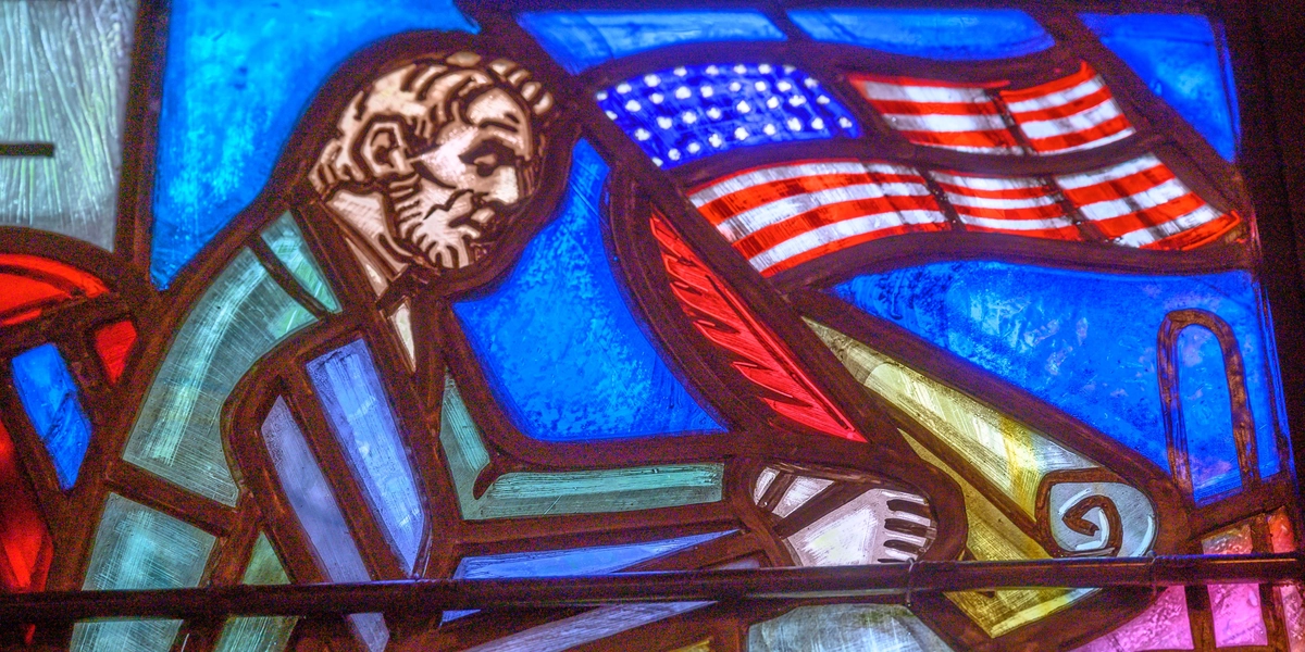 Stained glass windows in the MSU Alumni Chapel