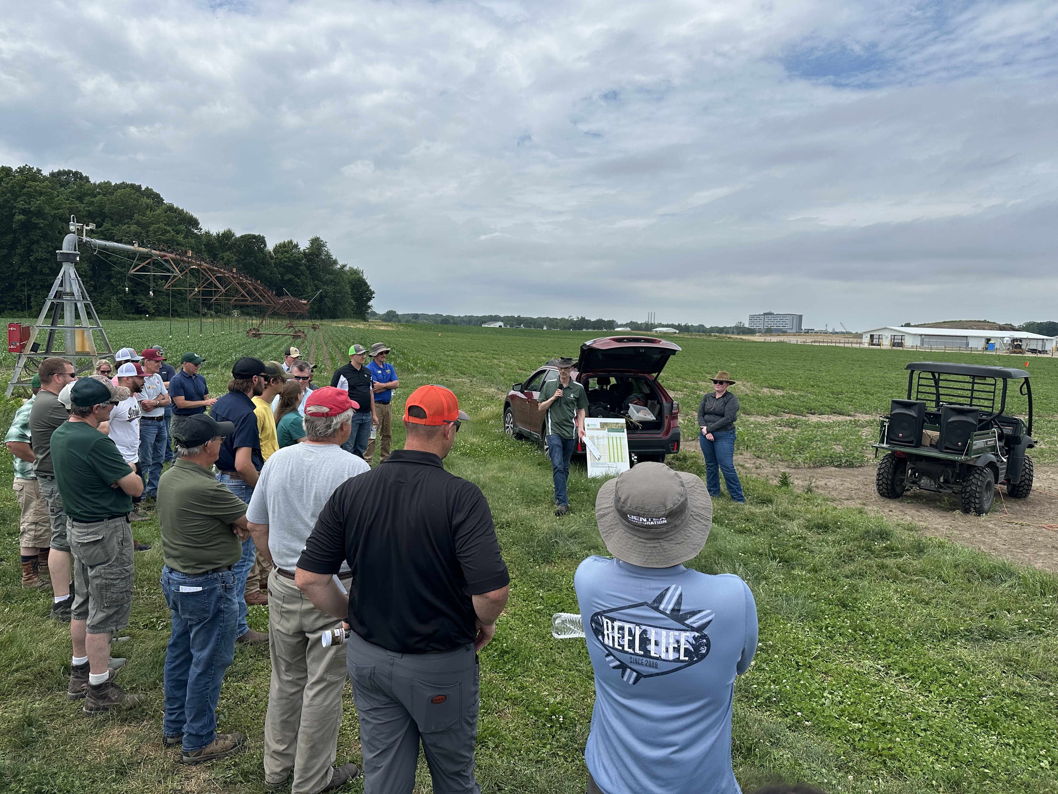 MSU Professor Martin Chilvers presents to a group during the 2025 Michigan Wheat Program Field Day.