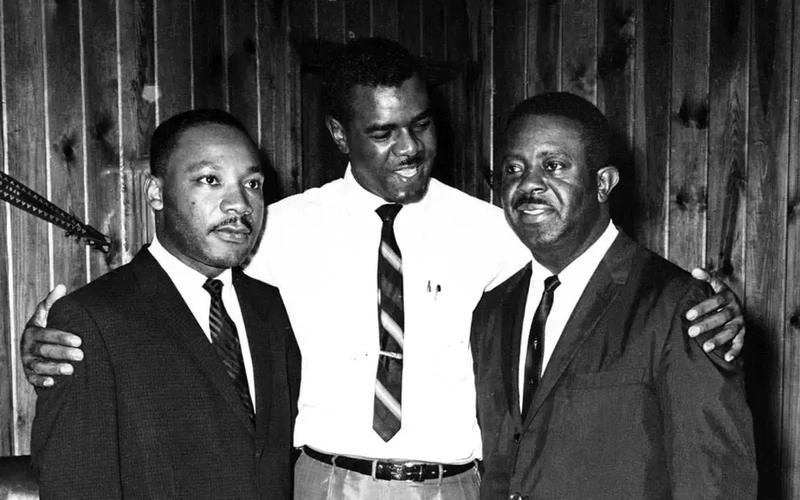Archive image of William G. Anderson in the center with Martin Luther King, Jr. at left and Rev. Ralph David Abernathy