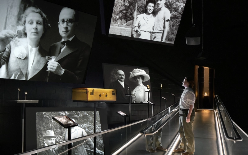 Exhibit inside the Zekelman Holocaust Center