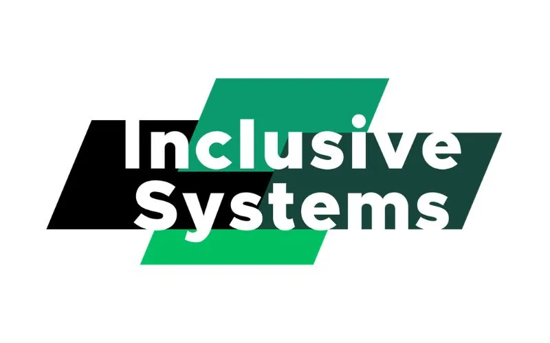 "Inclusive Systems" in white text over green shapes