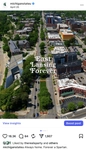Screenshot of Instagram post from Michigan State University. The post shows an aerial view of Gran River avenue with text overlay that says East Lansing Forever