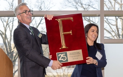 Michael Sant'Ambrogio, dean of the College of Law; Veronica Valentine McNally, Director of the Geoffrey Fieger Trial Practice Institute.