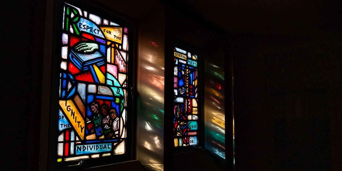Stained glass windows in Alumni Chapel