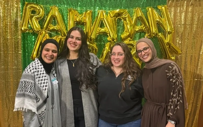 Awatef and Ayah Ayesh at an Iftar in the Secchia Center