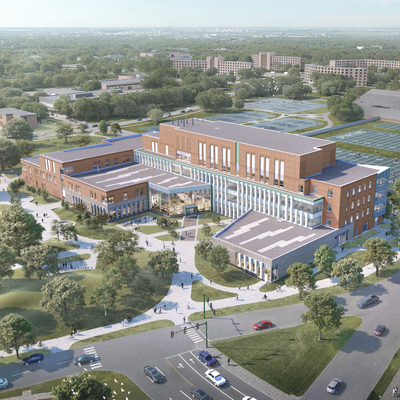 Rendering of the new Leinweber Center for Engineering and Digital Innovation building.