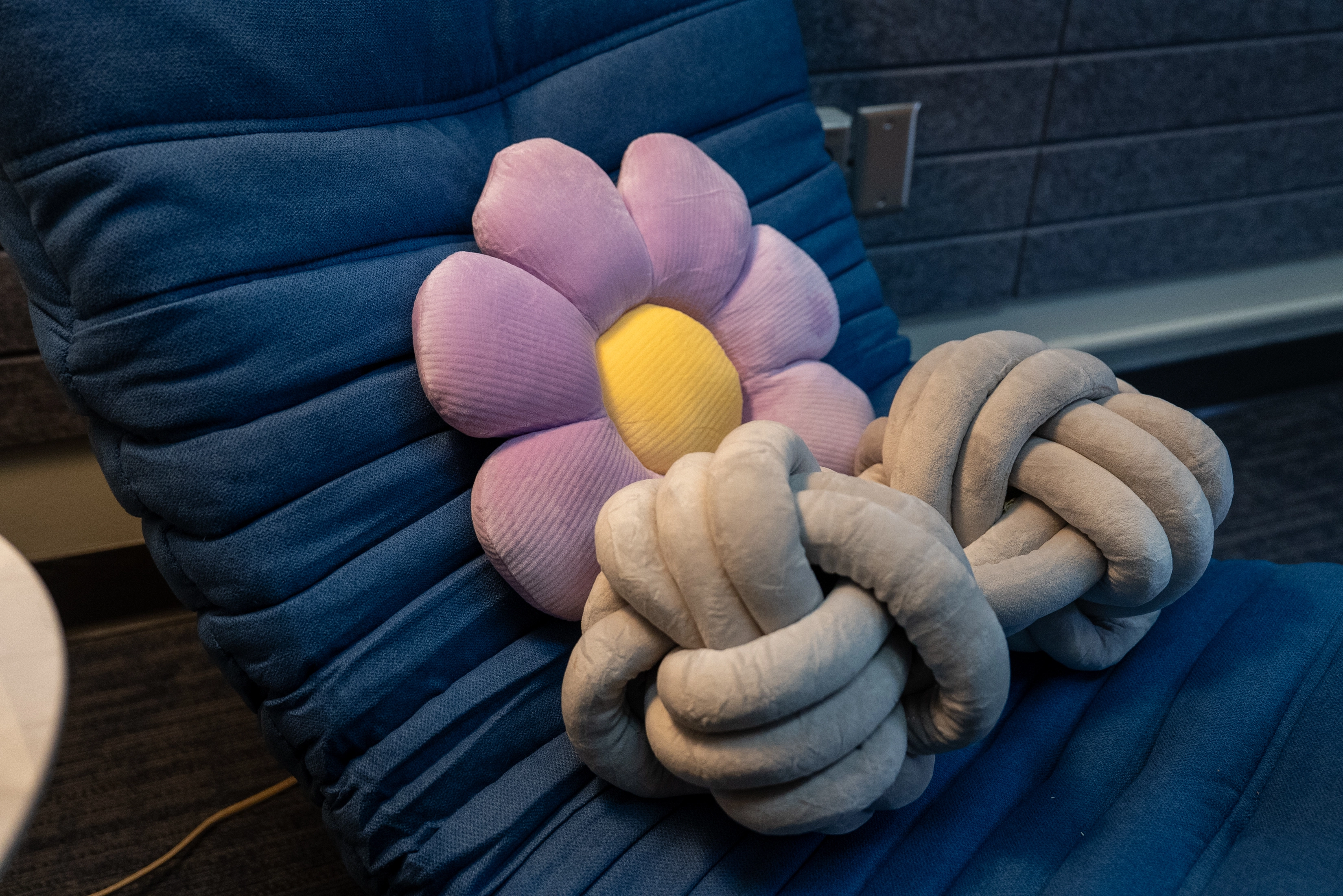 sensory room chair and knotted pillow