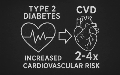 Graphic about how Type 2 Diabetes increases Cardiovascular risks