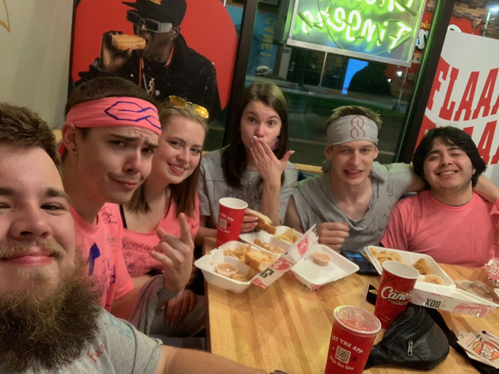 College students enjoying a fast-food meal