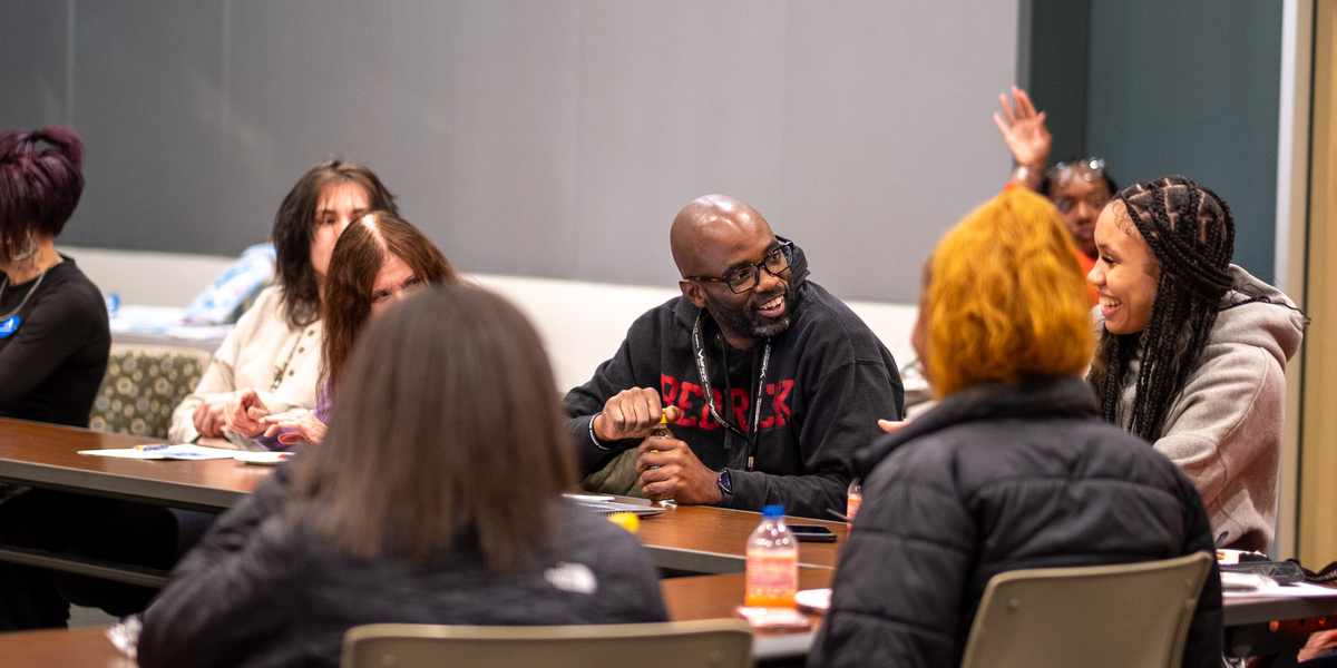Royce Stephens of the Flint Registry and other community leaders regularly meet with the Flint Youth Justice League. Conversations at these events often include community involvement, advocacy, and health related topics. Photo by Josh Kennedy.