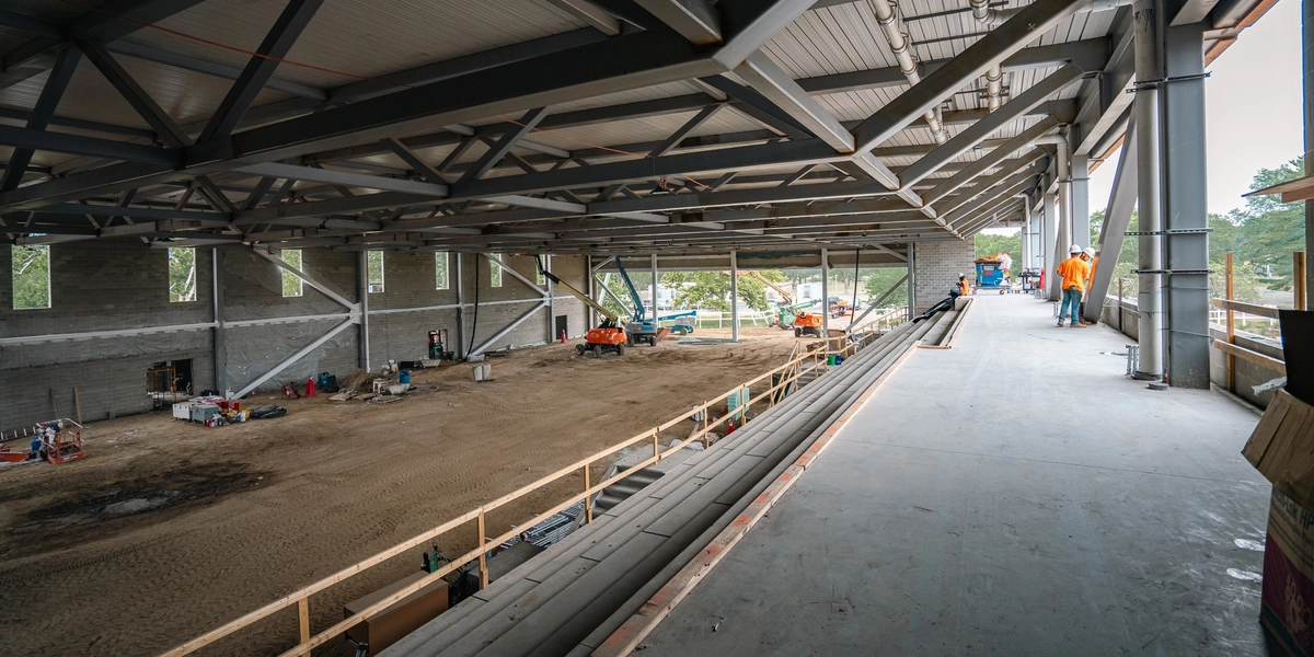 Future location of the 50-meter pool, viewed from atop the bleachers.