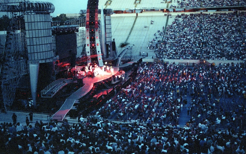 Photo of the crowd and stage at Rolling Stones concert at Spartan Stadium