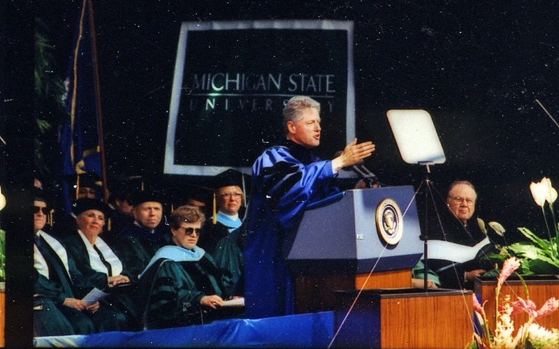 President Bill Clinton addressing graduates at Michigan State University