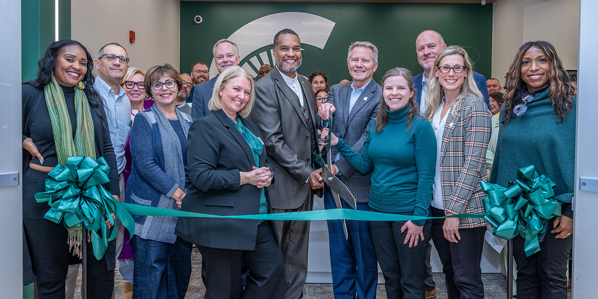 Spartan One-Stop Student Resources Center Ribbon-Cutting Ceremony.  President,, Provost, VIce Provost of Enrollment and Academic Strategic Planning, MSU Board of Trustees, Vice President and University Controlller and Director of Spartan One-Stop as speakers.