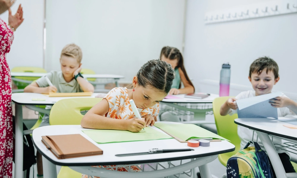 Students working in a classroom