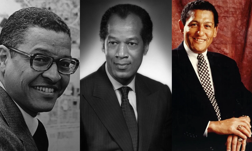 Collage of three photos side-by-side. Clifton Wharton, Robert L. Green and Merritt Norvell, all historic Spartans