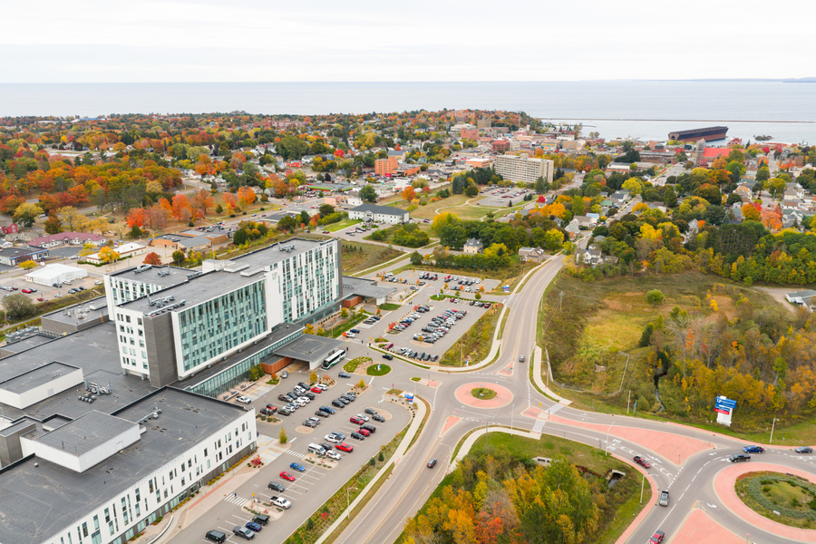 An aerial photo of the UP Health System Marquette Campus.