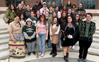 Dr. Elan Pochedley (front row far right) with the other panelists and participants of the Native Americans in Science, Technology, Engineering, Arts, and Mathematics