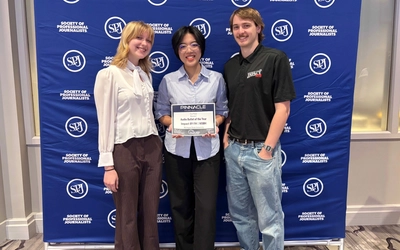 Impact 89FM news editor Lilly Williams, live audio director Miaomiao Zi and live music director Cooper Randall