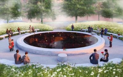 Rendering of the final Feb. 13 permanent memorial -- a circular fountain/reflection pond