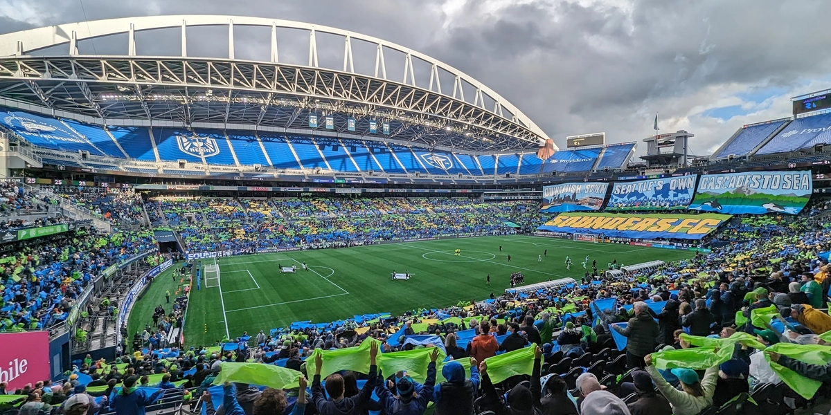 Natural-grass field at Lumen Field, Seattle, prepared for FIFA World Cup 2026