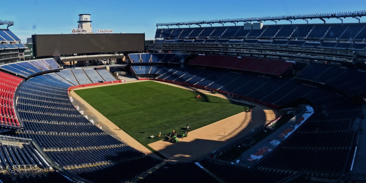 Natural-grass field at Gillette Stadium, Foxborough, prepared for FIFA World Cup 2026