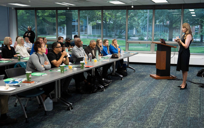 Alyse Ley leads a behavior threat assessment and management training seminar. Photo by Greg Kohuth.