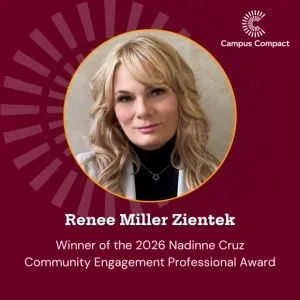 Renee Miller Zientek winner of the 2026 Nadinne Cruz Community Engagement Professional Award