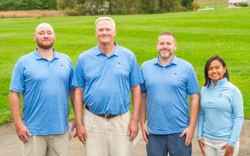MSU Turfgrass staff Evan Rogers, John "Trey" Rogers, Ryan Bearss, Jackie Lyn Guevara.