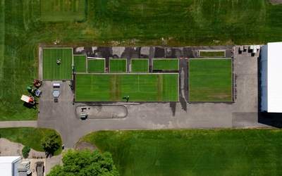 Closer shot of the MSU Hancock Turfgrass Research Center Turfgrass plot