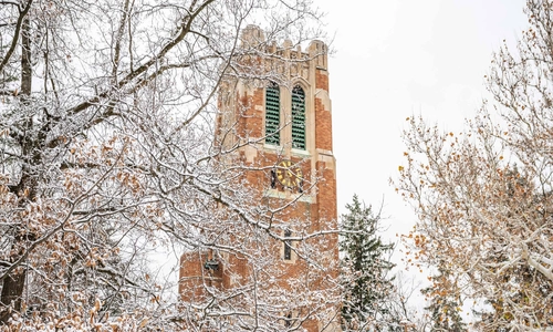 Beaumont Tower on a snowy day