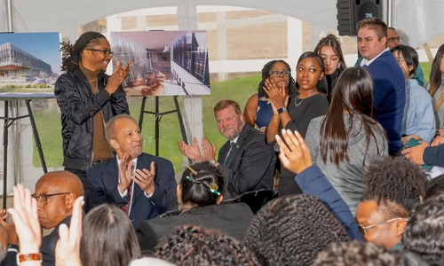 Crowd clapping during the ground breaking event for the MSU Multicultural Center